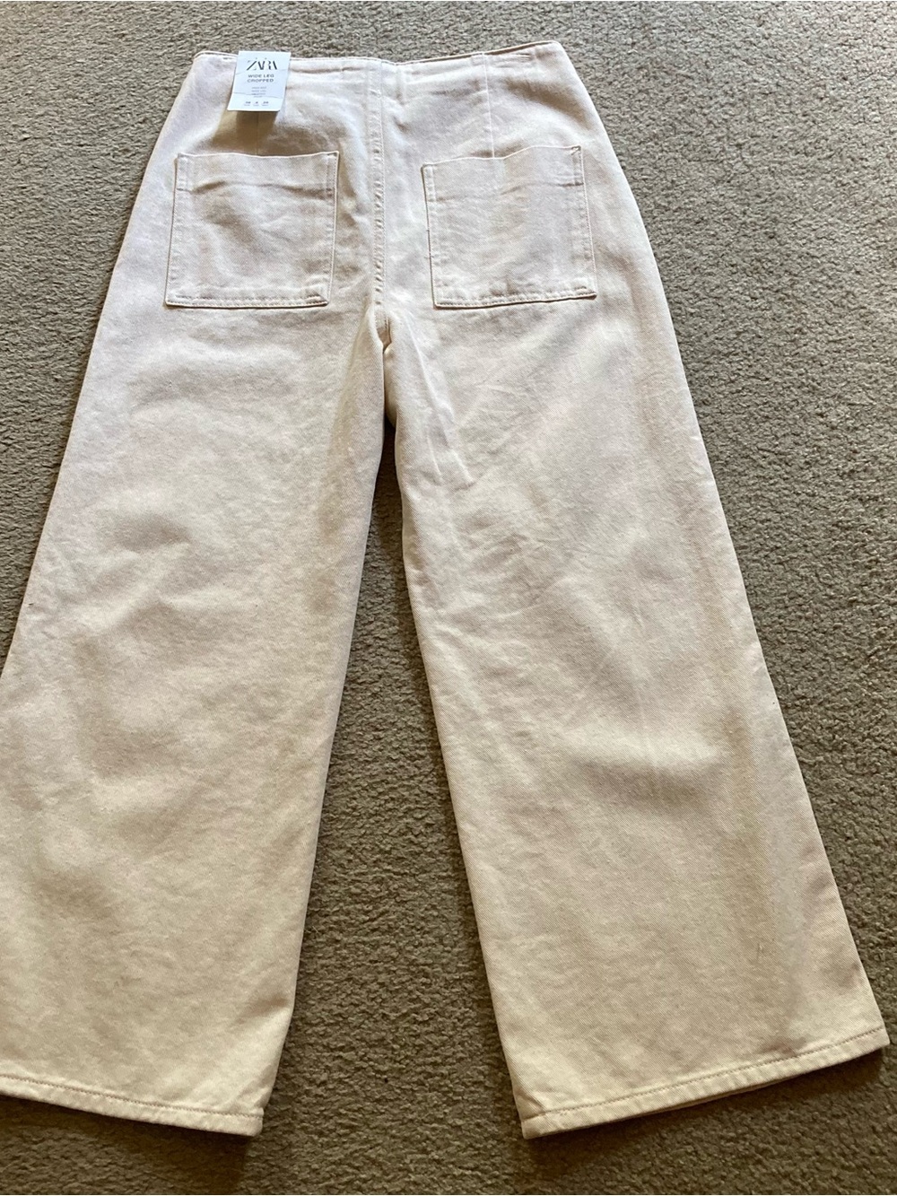 Zara Oatmeal Wide Leg High Rise Cropped Sailor Denim Trouser Jeans, NWT Sz 6 - Picture 7 of 12